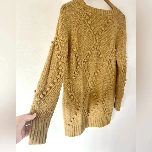 Anthropologie Moth Wool Pom Pom Mustard Yellow Wool Knit Pull Over Sweater Small - Picture 5 of 8